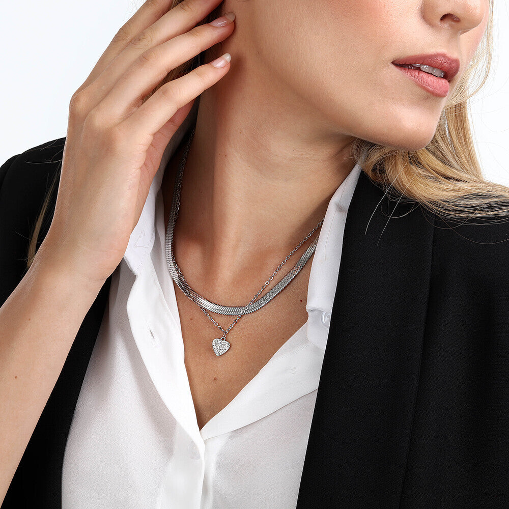 Colier dublu cu pandantiv inimă pentru femei, LA PETITE STORY