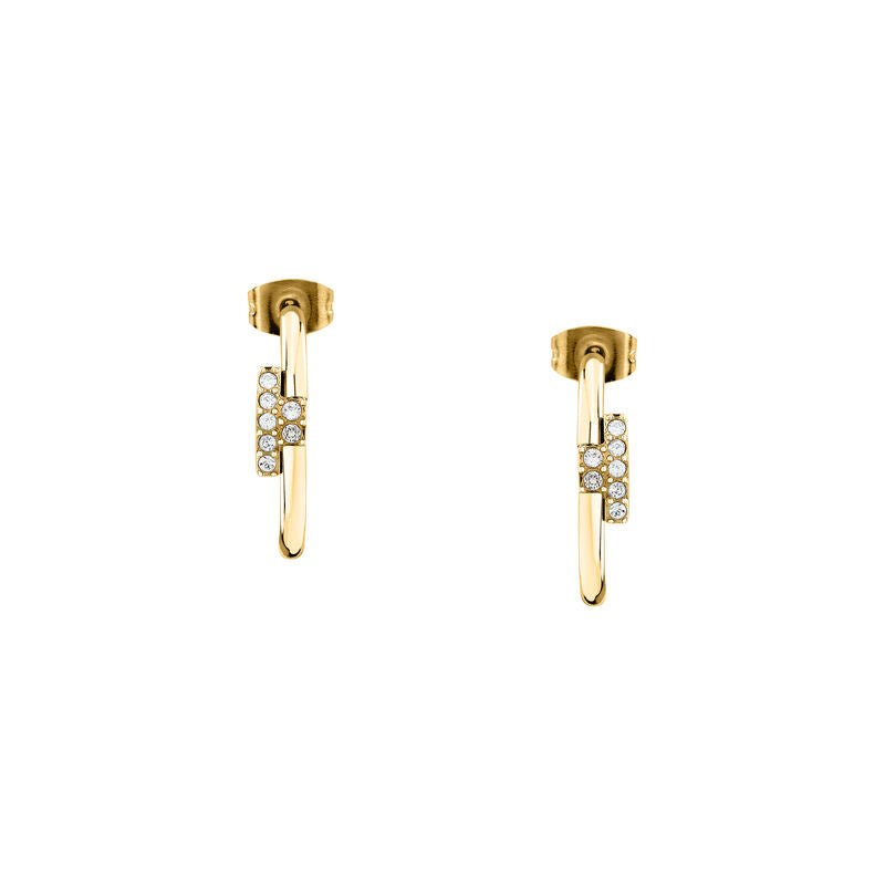 Cercei T - Logo din otel inoxidabil placat cu aur,cu cristale albe - Cercei cu surub - TJAXC85 - TRUSSARDI - Tessora