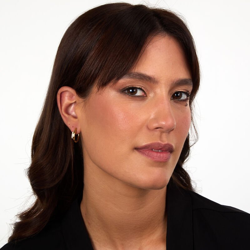 Cercei T - Logo din otel inoxidabil placat cu aur,cu cristale albe - Cercei cu surub - TJAXC85 - TRUSSARDI - Tessora