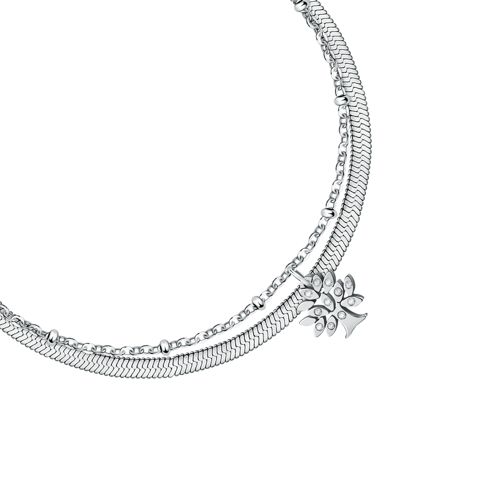 Brățară dublă din argint pentru femei cu pandantiv arbore genealogic, reglabilă, LA PETITE STORY