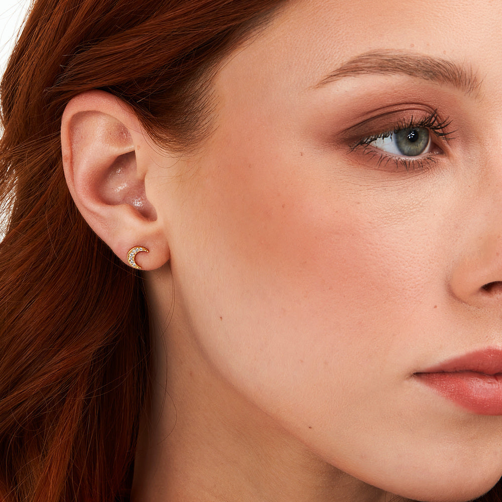 Cercei cu șurub din argint și auriu pentru femei în formă de semilună, LA PETITE STORY
