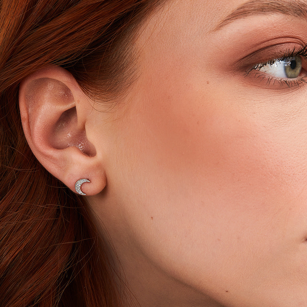 Cercei cu șurub din argint pentru femei în formă de semilună, LA PETITE STORY